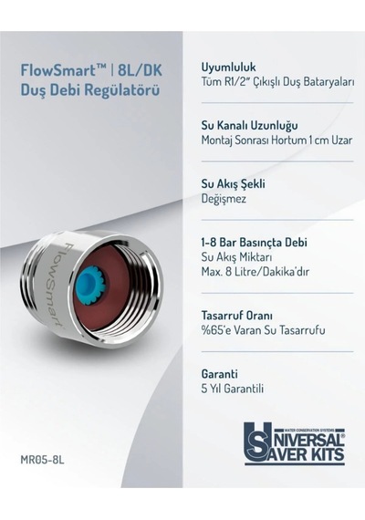 Flowsmart Su Tasarrufu Aparatı Regülatörü 8l/dk, R1/2 Duş ...