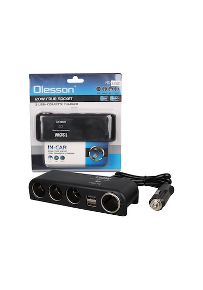 Olesson 1525 12-24v Çift Usb Lı 120w 80cm Kablolu 4 Lü Araç Çakmak Çoklayıcı