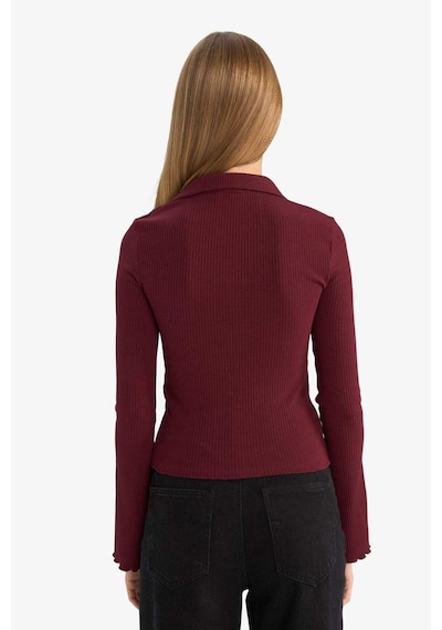 Defacto Fitted Polo Yaka Fitilli Kaşkorse Hırka G3057ax25wnbr98 Bordo-br98
