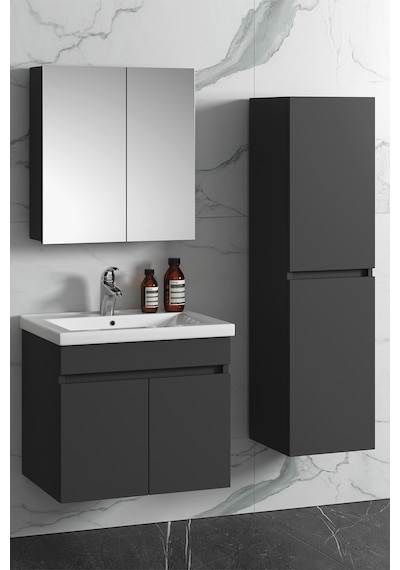 Çiğdem 65+35 Cm Antrasit Gri Mdf Sepetli Asma Banyo Dolabı Takımı Antrasit - Gri