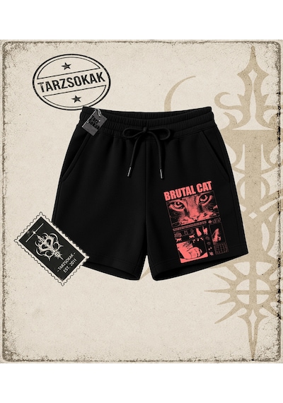 Tarzsokak Gotik & Grunge Streetwear Brutal Cat Unisex Şort Siyah