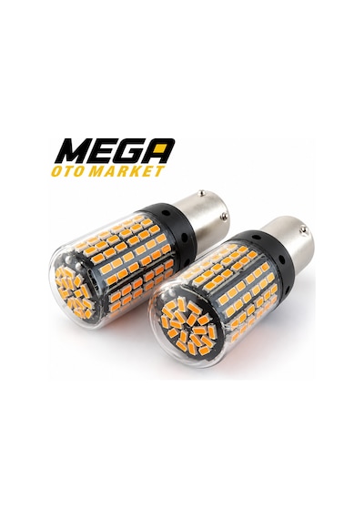 Mega Oto Market 12v 93 Tip 144 Led Turuncu Oto Ampul 2 Adet Stop, Fren Ve Sinyal Led Lambası