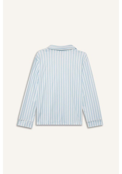 Defacto Regular Fit Pijama Yaka Uzun Kollu Üst G1980ax26spbe772 Mavi-be772