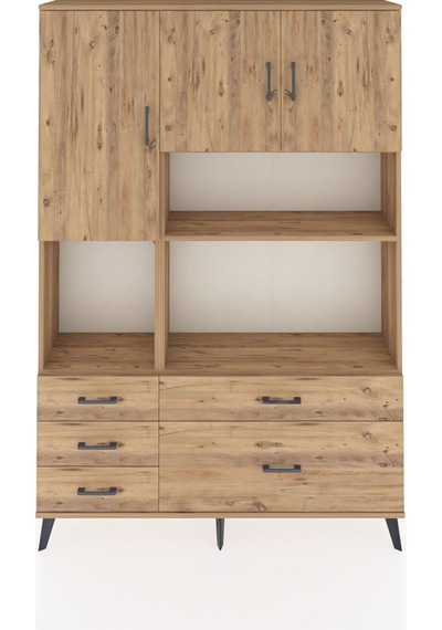 Arges Dolap 8 Raflı 5 Çekmeceli 3 Kapaklı 132x30x195 Çam-çam/çam Çam