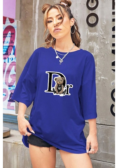 Uyguntarz Unisex Dr. Ayı Tasarım Basklı Tshirt Mavi