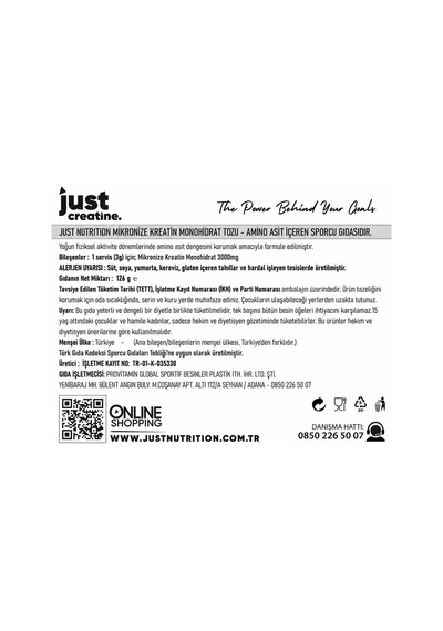 Just Nutrition Creatine Monohydrate Kreatin 126 Gr 42 Servis + Shaker + Protein Kahve Aromasız
