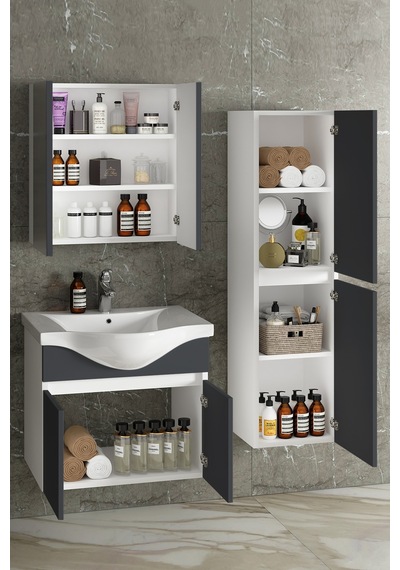 Yıldız 65+35 Cm Beyaz-antrasit Gri Mat Mdf Seramik Lavabolu Asma Banyo Dolabı Takımı Beyaz - Antrasit Yıldız 65+35 Cm Beyaz-antrasit Gri Mat Mdf Seramik Lavabolu Asma Banyo Dolabı Takımı Beyaz - Antrasit