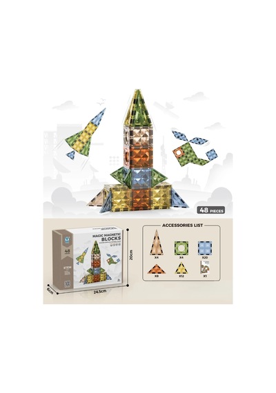 Karton Kutulu Doğal Renkler Magnetic Yapı Blokları 3d Puzzle 48 Parça 6.5 Cm
