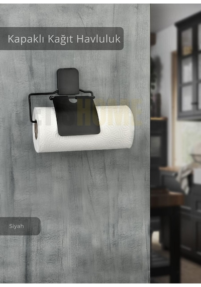 Jet's Home Kapaklı Kağıt Havluluk Paslanmaz Peçetelik Çelik Banyo Havluluk Düzenleyici Siyah Siyah