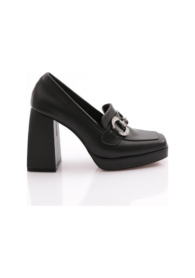 Dgn 0951 Kadin Küt Burun Tokali Platform Topuklu Ayakkabi 0951-2216-R4864 Siyah