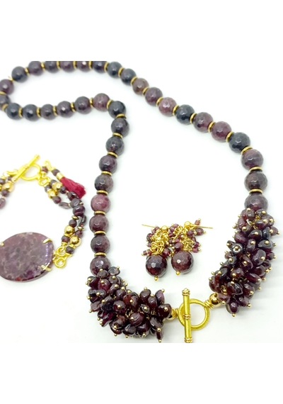 2603 Garnet Hematit El Yapımı Kolye Bordo