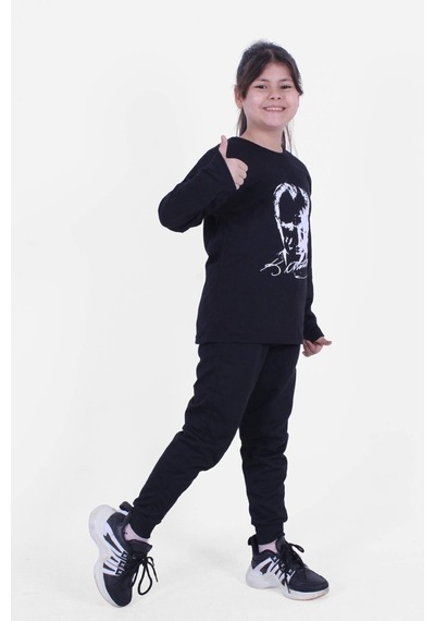 Fyk Kids Atatürk Baskılı Imzalı Uzun Kollu Unisexs Takım Siyah