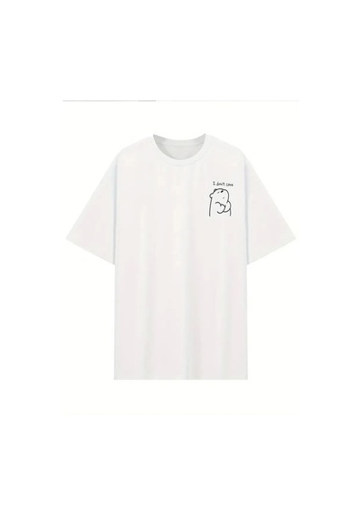 Hazego Baskılı Oversize Bisiklet Yaka T-shirt - Beyaz Beyaz