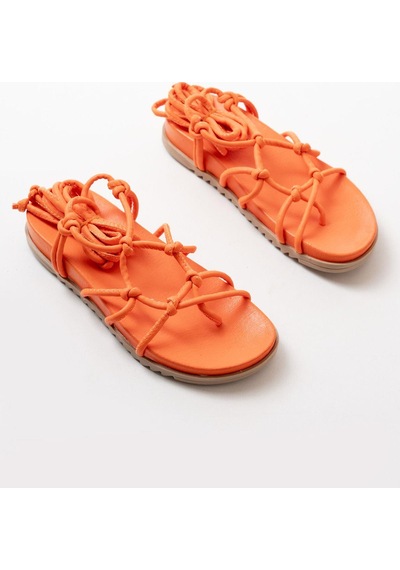 1001-1001 Orange Bilekten Bağcıklı Kadın Sandalet Turuncu