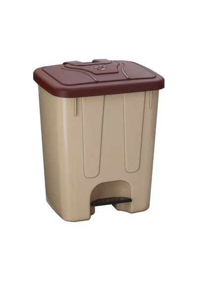 Omnipazar Sy-4255 40 Lt Köşeli Pedallı Plastik Çöp Kovası İç Kovasız Bej