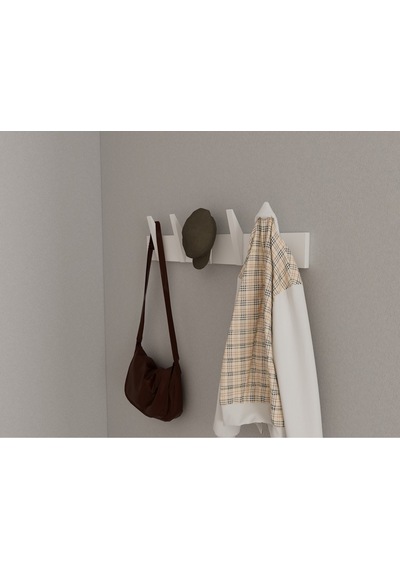 Hepsi3boyutlu Modern Duvar & Kapı Kanca Askılık - 5 Adet Beyaz Kanca Askılık - Model No : 4 Beyaz