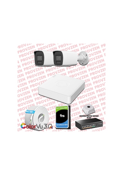 Provzen Hikvision 2 Kameralı 4mp Ip Colorvu 3.0 Güvenlik Sistemi Aı İnsan Araç Algılama Mikrofon Ve Işıklı Alarm