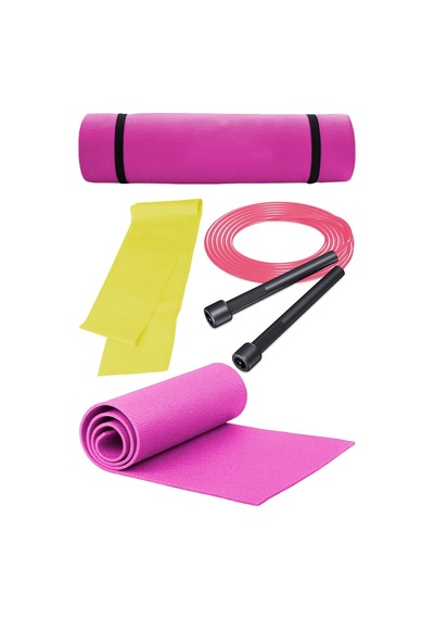 Fırsat Pilates Seti 6mm Pilates Minderi Atlama İpi Lateks 120 Cm Pilates Bandı Beyaz - Pembe
