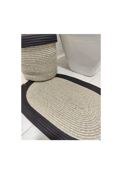 Jüt Hasır 2 Li Banyo Paspas Takımı Bohem Tarzı Banyo Takımı Paspas 40x60 /sepet/25x25 Taş Siyah Taş Siyah