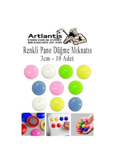 Renkli Pano Düğme Mıknatısı 10 Lu 1 Paket Manyetik Yuvarlak Mıknatıs Buzdolabı Renkli Plastik Kaplı Dekarasyon Hobi Etkinlik