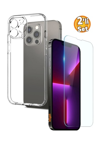 Apple Uyumlu iPhone 13 Pro Max Şeffaf Kılıf + Cam Ekran Koruyucu Seti