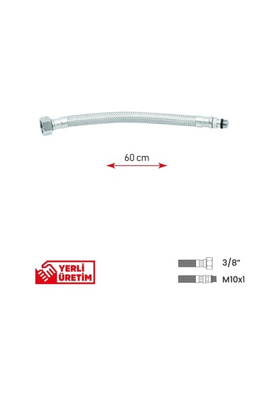 Paslanmaz Çelik Flex Hortum 3/8 - M10x1 Batarya Musluk Bağlantı Hortumu 40 Cm Beyaz Diğer