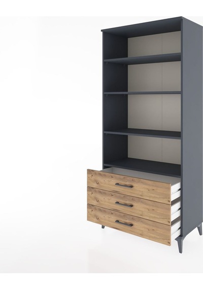 Hyperion Dolap 4 Raflı 3 Çekmeceli 88x44x195 Antrasit-çam Antrasit