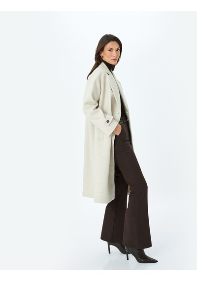 Koton Kruvaze Düğmeli Uzun Oversize Kaşe Kaban Bej 5wak00385ew Bej
