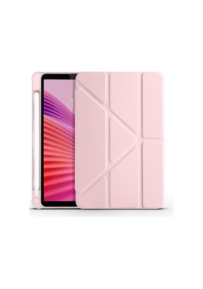 Lenovo Tab One 8.7 2025 Tb-305fu Uyumlu Kalem Bölmeli Dönebilen Üçgen Standlı Tri Folding Tablet Kılıfı - Rose Gold - T41659