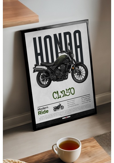 Honda Cl 250 Siyah Ahşap Çerçeveli Poster, Dekoratif Motosiklet Duvar Tablosu