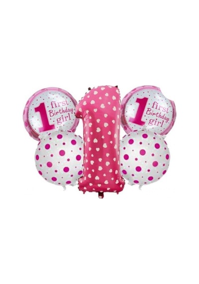 Folyo Balon 1 Yaş Kız Balon Seti 5 Li Pembe Pembe