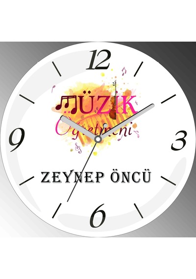 Kişiye Özel Müzik Öğretmeni Çap 30cm Sessiz Akar Bombeli Gerçek Cam Duvar Saati Çok Renkli