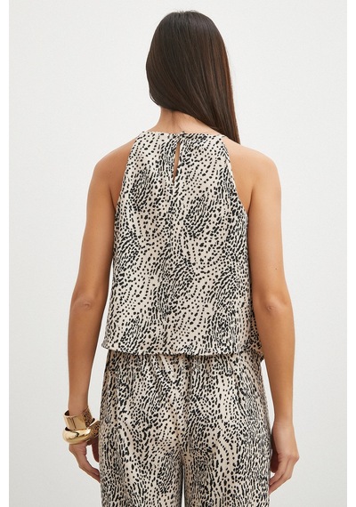 Uterpe Leopar Desenli Kolsuz Bluz
