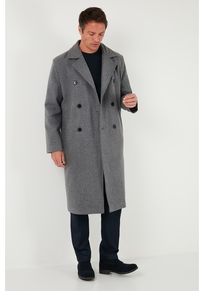 Buratti Loose Fit Kruvaze Yaka Uzun Astarlı Kaşe Erkek Kaban 681003 Gri