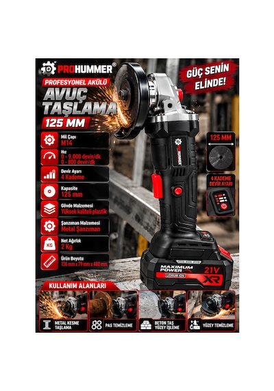 Prohummer Phm003 Blackforce Profesyonel Kömürsüz Akülü 4lü Vidalama Seti - 21v 4ah 700nm Somun Sökme, Vidalama Matkap, Kırıcı Delici Ve Avuç Taşlama