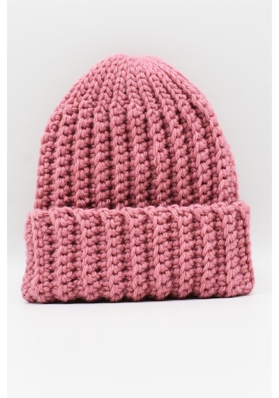 Külah Kadın El Örgüsü Kışlık Yün Bere Gül - Standart Pembe