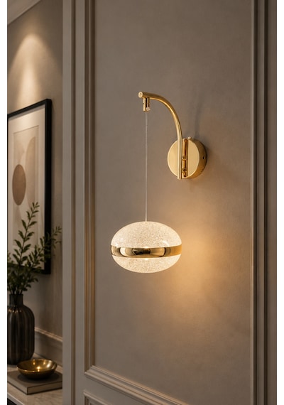 Yonca Modern Tasarım Gold Renk Gün Işığı - Ledli Banyo - Mutfak - Salon Ledli Duvar Aplik Gold Gold