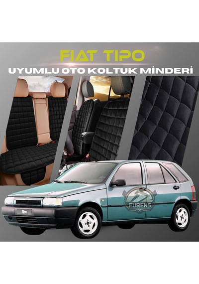 Fiat Tipo Siyah Renk Tay Tüyüü Cepli & Terletmez Sırtlı Oto Koltuk Minder Seti - Koltuk Koruma Kılıfı Ön & Arka Tam Set