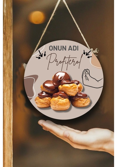 Profiterol Salonu Duvar, Kapı, Çift Taraflı Askılı Pano Karşılama Tabelası, Profiterol Dükkan Süsü