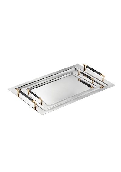 Tiamo Alone Çelik Paslanmaz Perlin 2'li Çay Tepsi Black-gold