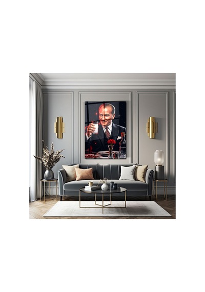 Cam Tablo Atatürk Portresi Premium Duvar Dekoru Modern Salon, Ofis Ve Makam Odası Dekorasyonu