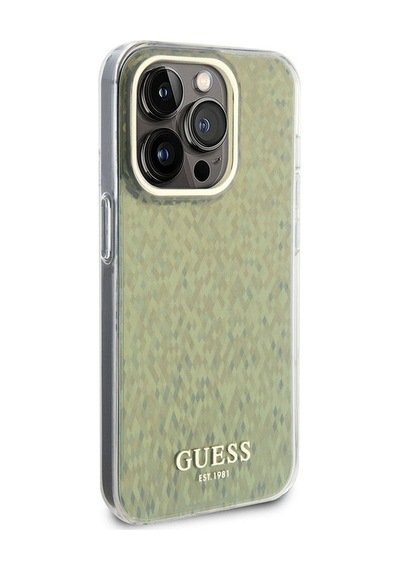Apple Uyumlu iPhone 15 Pro Kılıf Guess Lisanslı Yazı Logolu Mirror Disco Kapak