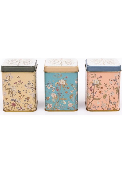 Botanica Desenli Kare Metal Saklama Kabı 3 Lü Set, 7.5 X 7.5 Cm Çok Renkli