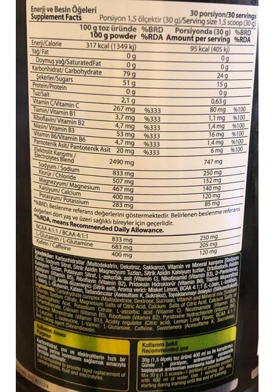 Hardline Isotonıc Electrolytes Misket Limon Aromalı 900 Gr 30 Servis