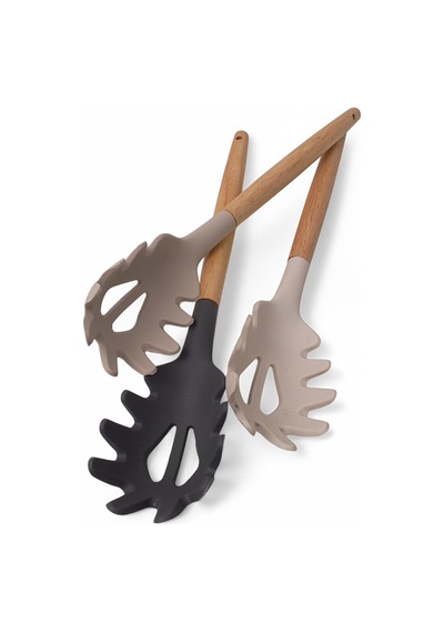 Ayrex Bambu Saplı Silikon Makarna Servis Kaşığı Isıya Dayanıklı, Yapışmaz, 3 Renk Seçenekli, 27cm Uzu
