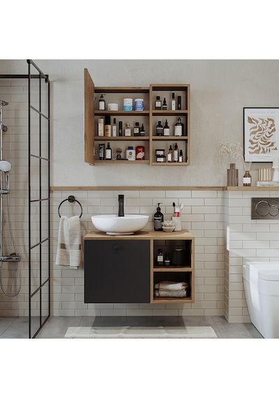 Lotus Lavabolu Mdf 75 Cm Banyo Dolabı + Aynalı Dolap Atlantik Çam - Antrasit Lotus Lavabolu Mdf 75 Cm Banyo Dolabı + Aynalı Dolap Atlantik Çam - Antrasit