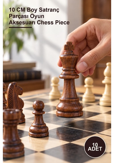 10 Adet Ahşap Satranç Taşı 10 Cm Boy Satranç Parçası Oyun Aksesuarı Chess Piece