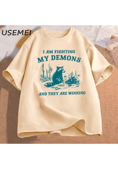 Flood Of Style Ben Benim Demons Rakun Meme T Shirt Mücadele Ediyorum Komik Grafik Baskılı Tişört Erkek Kadın Haki