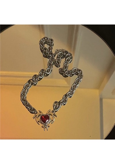Dükkan Design Gotik Kalp Kolye Kırmızı - Beyaz