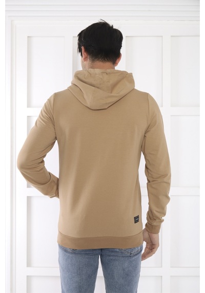 Escetic Spor Erkek Koyu Vizon Cepli, Kapüşonlu Sweatshirt-4177